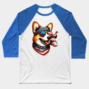 Corgi American USA Flag Sunglasses 4th of July Corgi Baseball T-Shirt